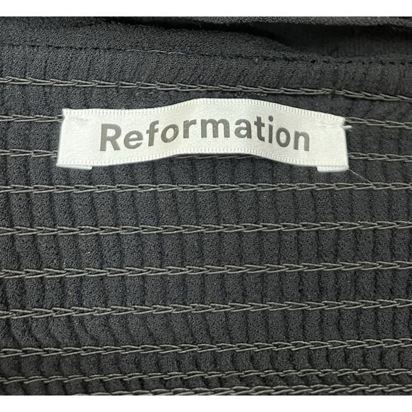 Reformation Siesta Black Smocked Midi Dress Ruffle Square Neck Slit Size XL - Picture 6 of 7